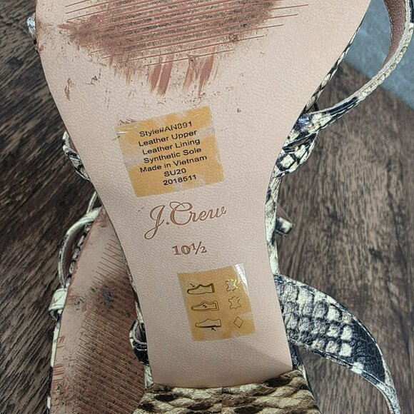 J Crew Odette Strappy Sandals 10.5 Black Cream Snake Embossed Leather Block Heel - Picture 2 of 14
